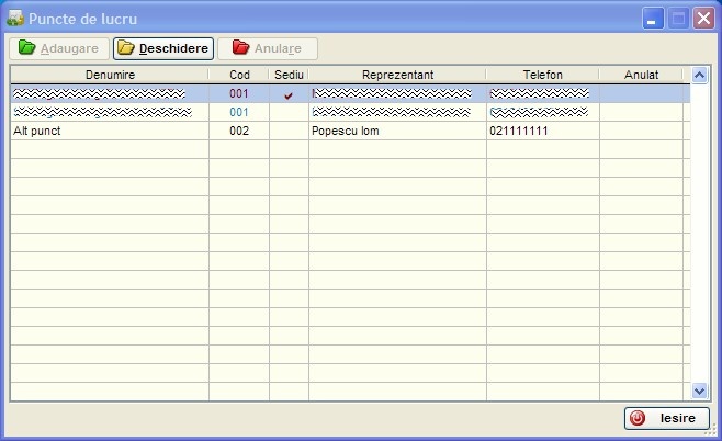 punctele de lucru definite in program, definirea lor este necesara centralizarii datelor si/sau transferului intre puncte