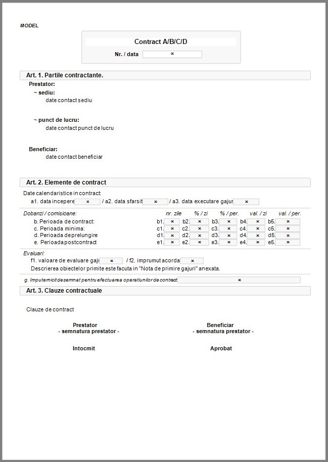 Un model de contract tiparit de programul Saga Amanet