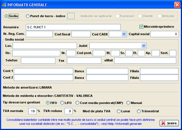 Configurarea informatiilor generale in programul Saga C.P.