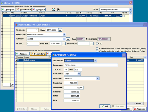 documentele de intrare in programul de contabilitate saga - soft contabilitate, salarii, stocuri, etc