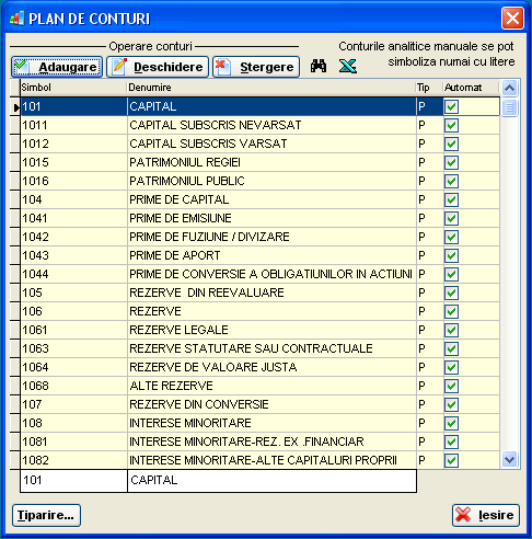 Planul de conturi in programul de contabilitate Saga C.P. planul de conturi in programul de contabilitate saga