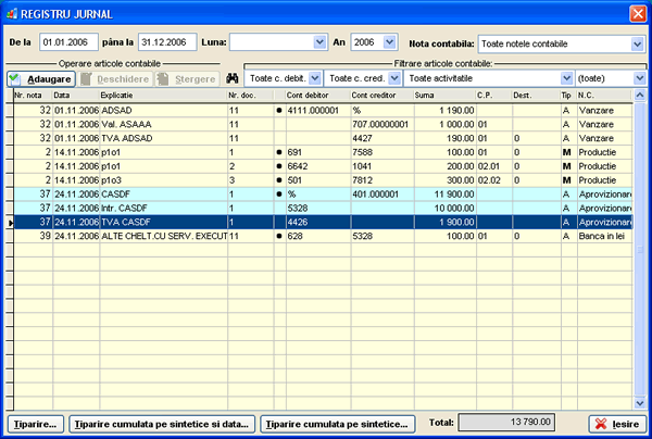 Registru jurnal - note contabile generate automat in programul de contabilitate saga saga - soft contabilitate - registru jurnal in programul de contabilitate saga